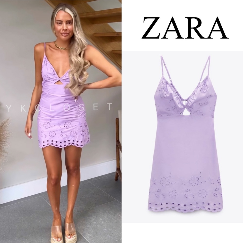 EMBROIDERED EYELET DETAIL LILAC DRESS || ZARA || YKCLOSET